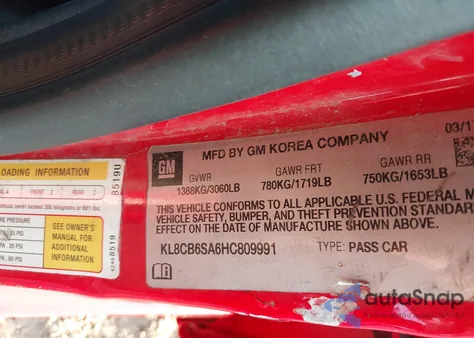 2017 Chevrolet Spark Ls Cvt z USA, uszkodzony, nr VIN KL8CB6SA6HC809991